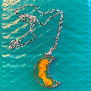 Moon shaped flower pressed necklace